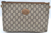 Authentic GUCCI GG Plus Clutch Hand Bag Purse GG PVC Leather Brown K5051