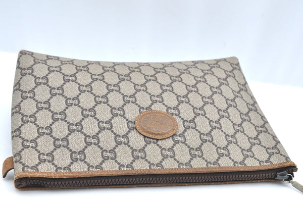 Authentic GUCCI GG Plus Clutch Hand Bag Purse GG PVC Leather Brown K5051