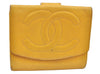 Authentic CHANEL Caviar Skin CC Logo Bifold Wallet Purse Yellow K5052