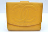 Authentic CHANEL Caviar Skin CC Logo Bifold Wallet Purse Yellow K5052