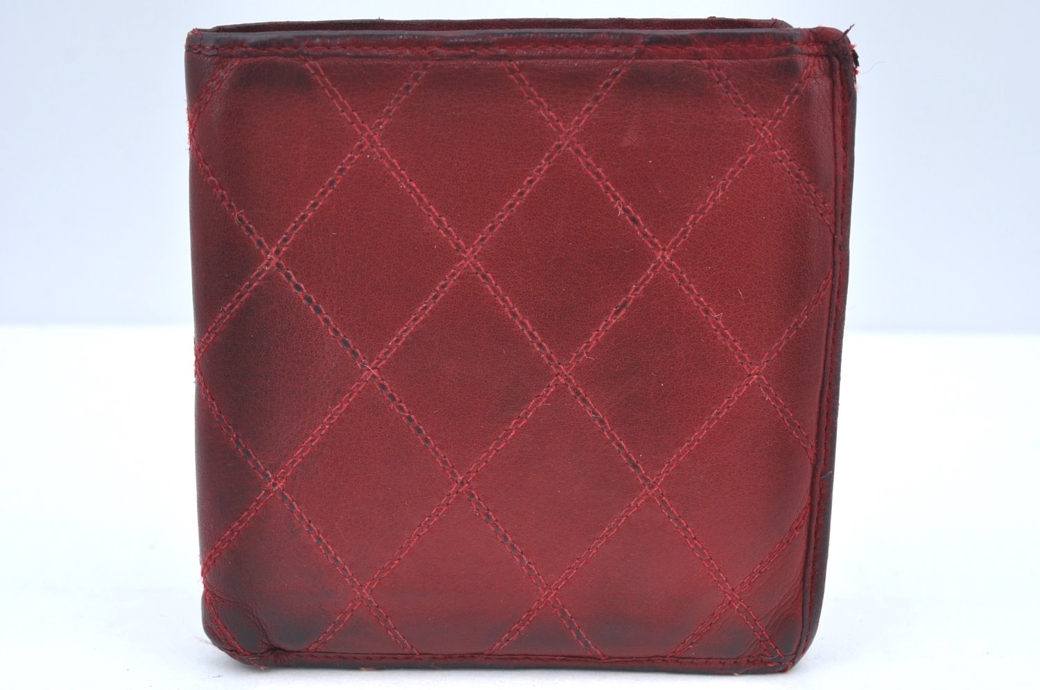 Authentic CHANEL Lamb Skin Bicolore Bifold Wallet Purse Red CC K5054