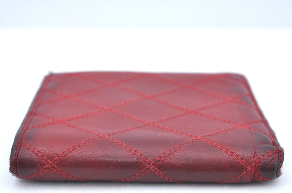 Authentic CHANEL Lamb Skin Bicolore Bifold Wallet Purse Red CC K5054