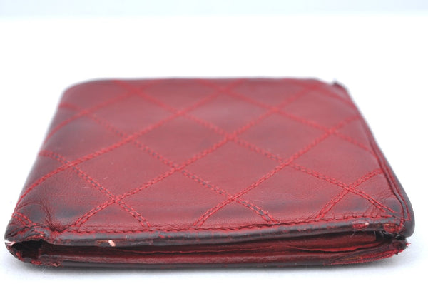 Authentic CHANEL Lamb Skin Bicolore Bifold Wallet Purse Red CC K5054