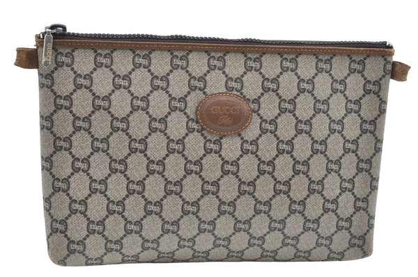 Authentic GUCCI GG Plus Clutch Hand Bag Purse PVC Leather Brown K5055