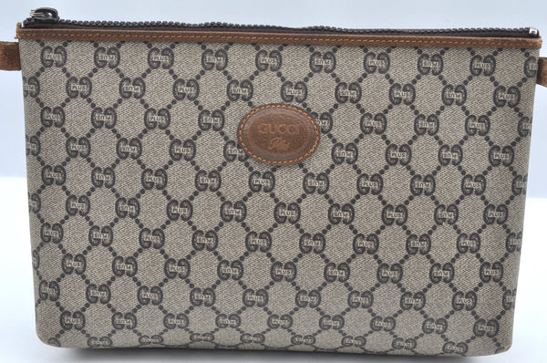 Authentic GUCCI GG Plus Clutch Hand Bag Purse PVC Leather Brown K5055