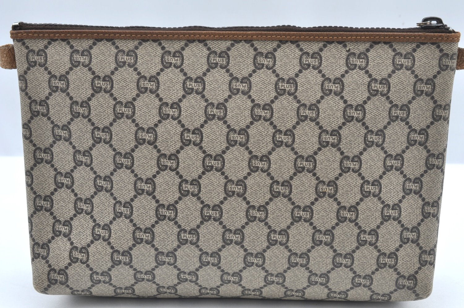 Authentic GUCCI GG Plus Clutch Hand Bag Purse PVC Leather Brown K5055