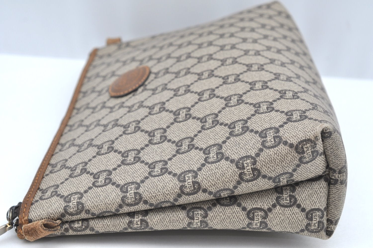 Authentic GUCCI GG Plus Clutch Hand Bag Purse PVC Leather Brown K5055