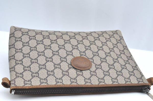 Authentic GUCCI GG Plus Clutch Hand Bag Purse PVC Leather Brown K5055