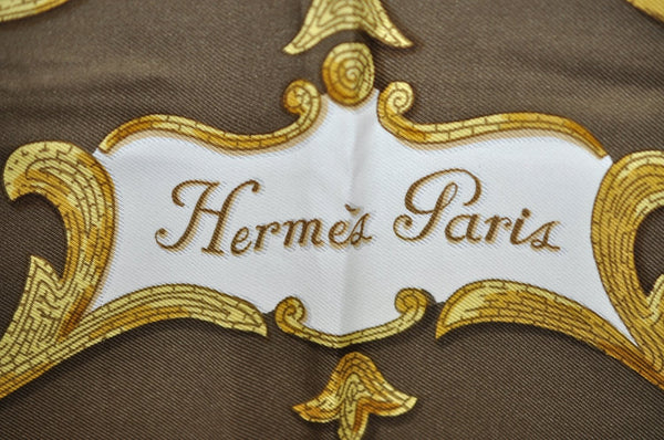 Authentic HERMES Carre 90 Scarf "Cheval Turc" Silk Khaki Green K5063