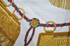 Authentic HERMES Carre 90 Scarf "Poste et Cavalerie" Silk White Gold K5064