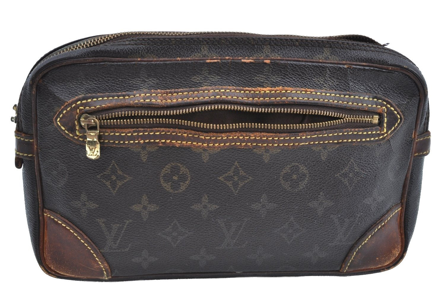 Auth Louis Vuitton Monogram Marly Dragonne GM Clutch Bag Old Model LV Junk K5070
