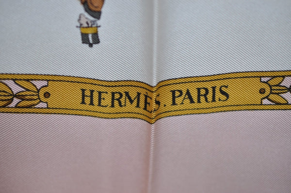 Authentic HERMES Carre 90 Scarf "LA PROMENADE DE LONGCHAMPS" Silk Pink K5072