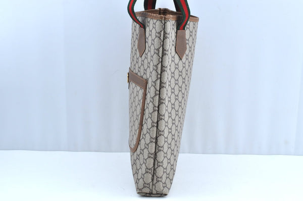 Authentic GUCCI Web Sherry Line GG Plus Tote Bag GG PVC Leather Brown K5076