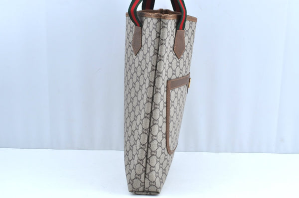 Authentic GUCCI Web Sherry Line GG Plus Tote Bag GG PVC Leather Brown K5076