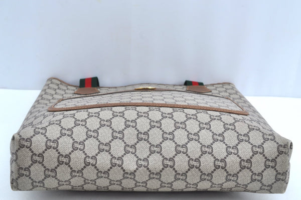 Authentic GUCCI Web Sherry Line GG Plus Tote Bag GG PVC Leather Brown K5076