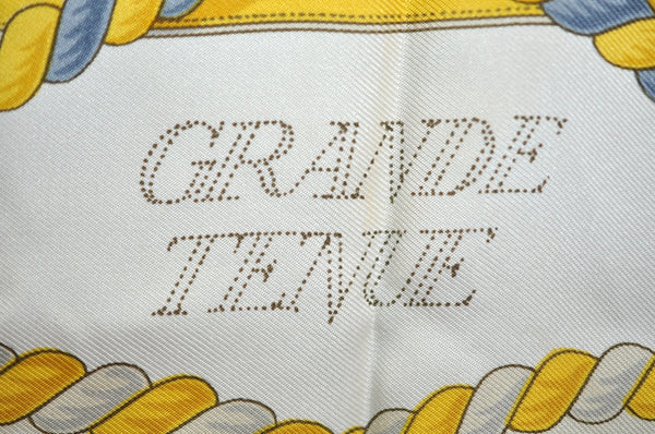 Authentic HERMES Carre 90 Scarf "GRANDE TENUE" Silk Gray Gold K5079