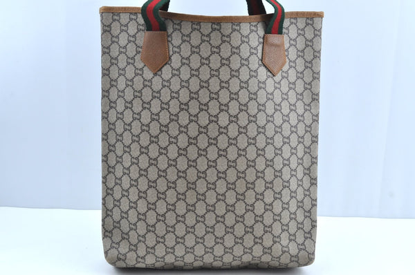 Authentic GUCCI Web Sherry Line GG Plus Tote Bag GG PVC Leather Brown K5081