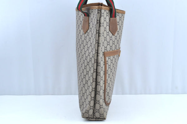Authentic GUCCI Web Sherry Line GG Plus Tote Bag GG PVC Leather Brown K5081