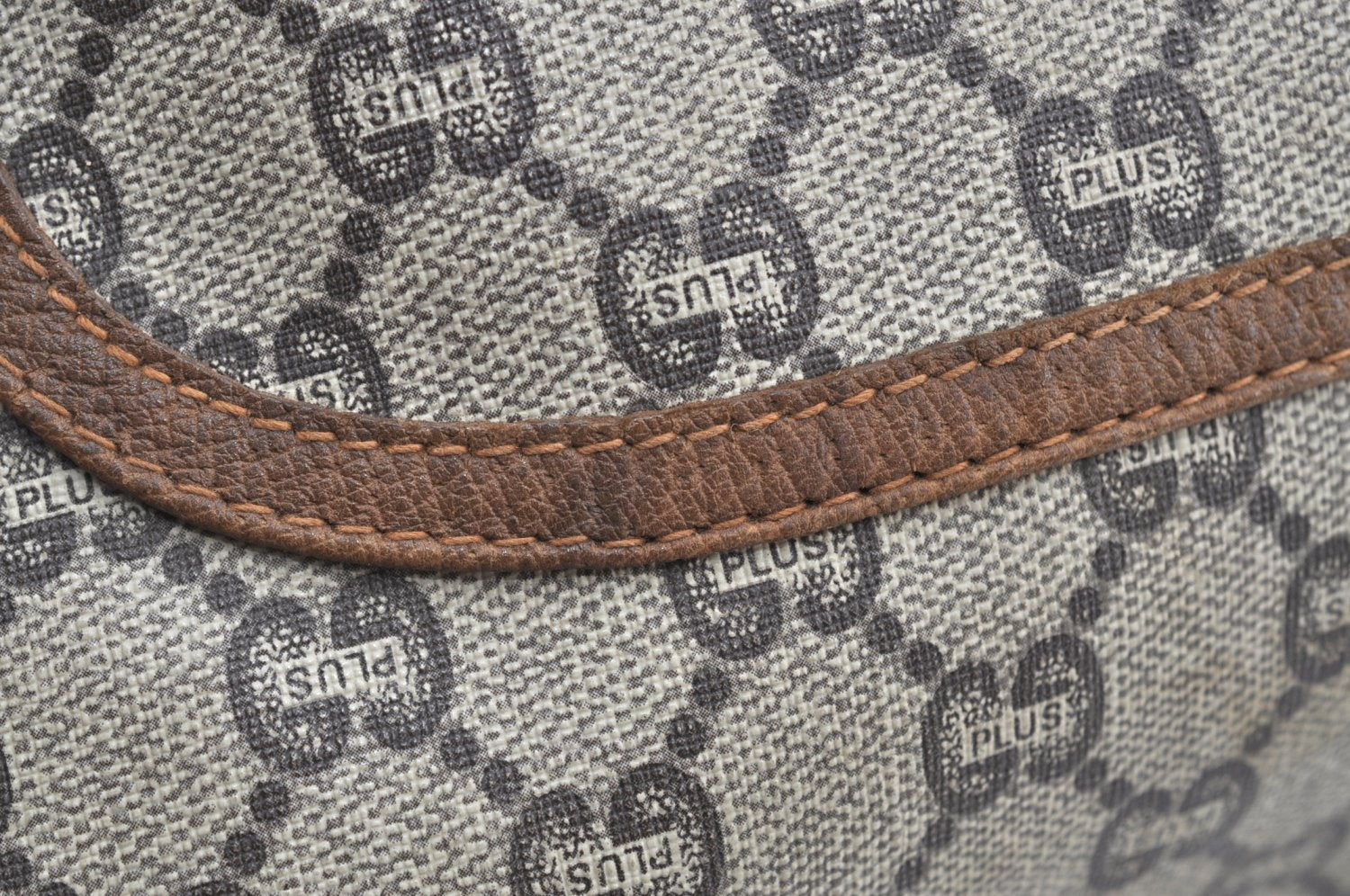 Authentic GUCCI Web Sherry Line GG Plus Tote Bag GG PVC Leather Brown K5081