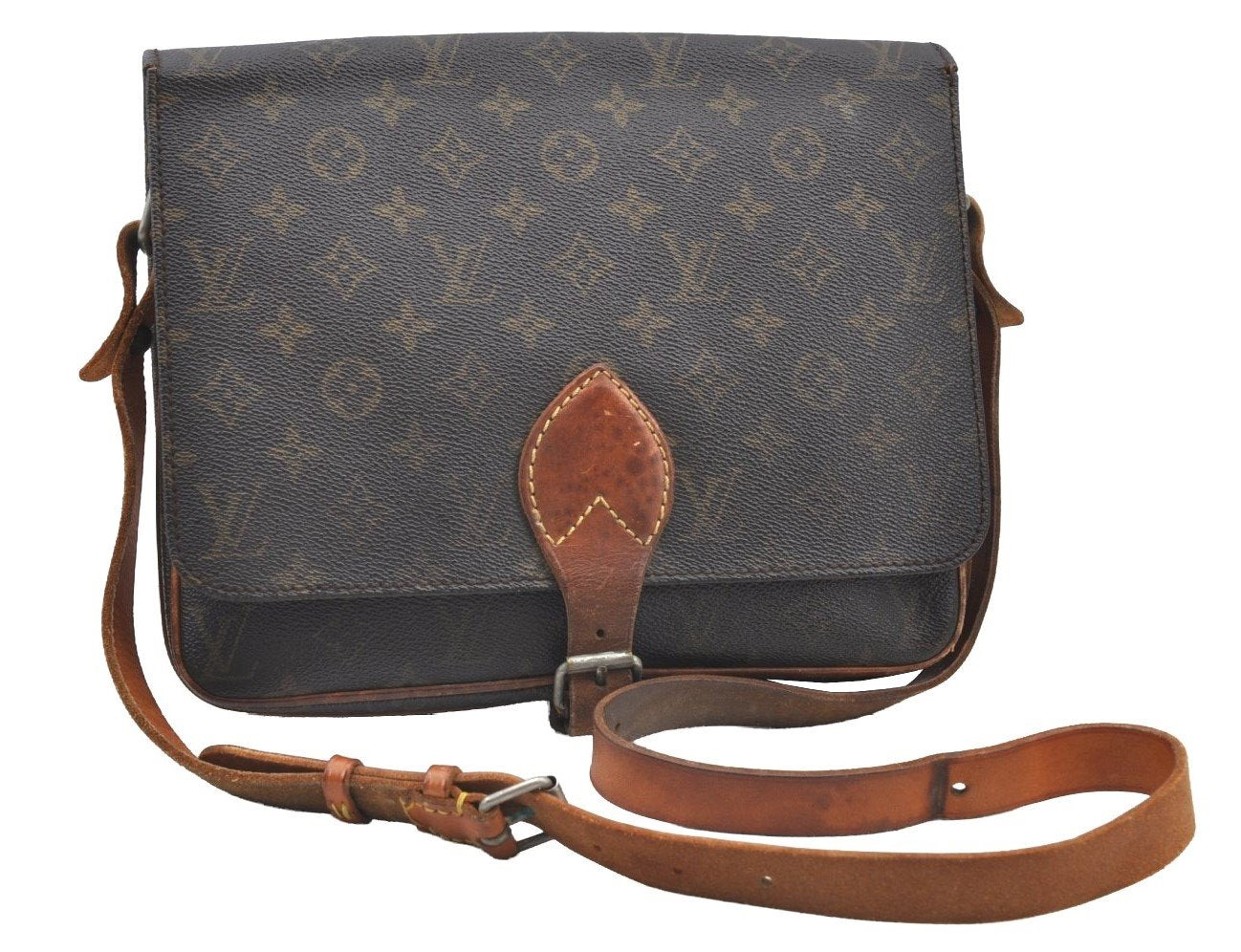 Authentic Louis Vuitton Monogram Cartouchiere GM Shoulder Bag Old Model LV K5096