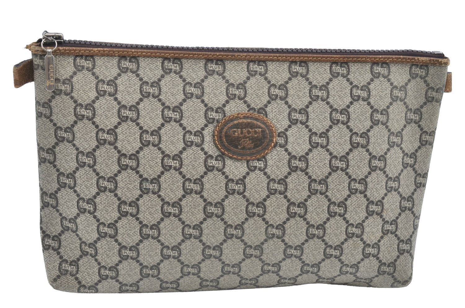 Authentic GUCCI GG Plus Clutch Hand Bag Purse PVC Leather Brown K5104