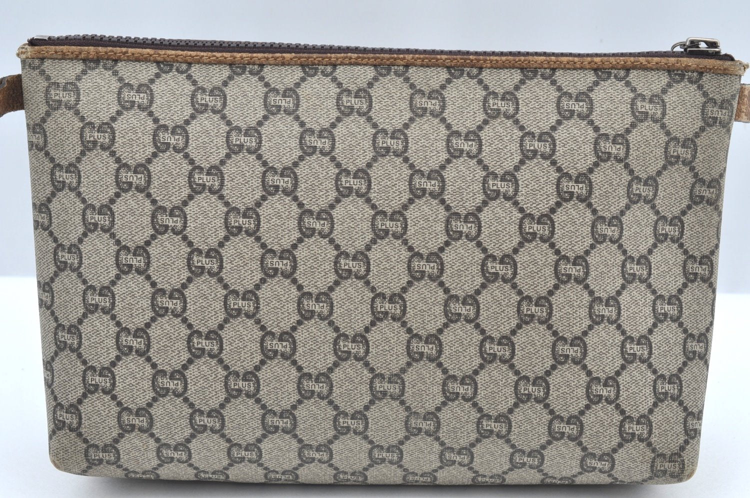 Authentic GUCCI GG Plus Clutch Hand Bag Purse PVC Leather Brown K5104