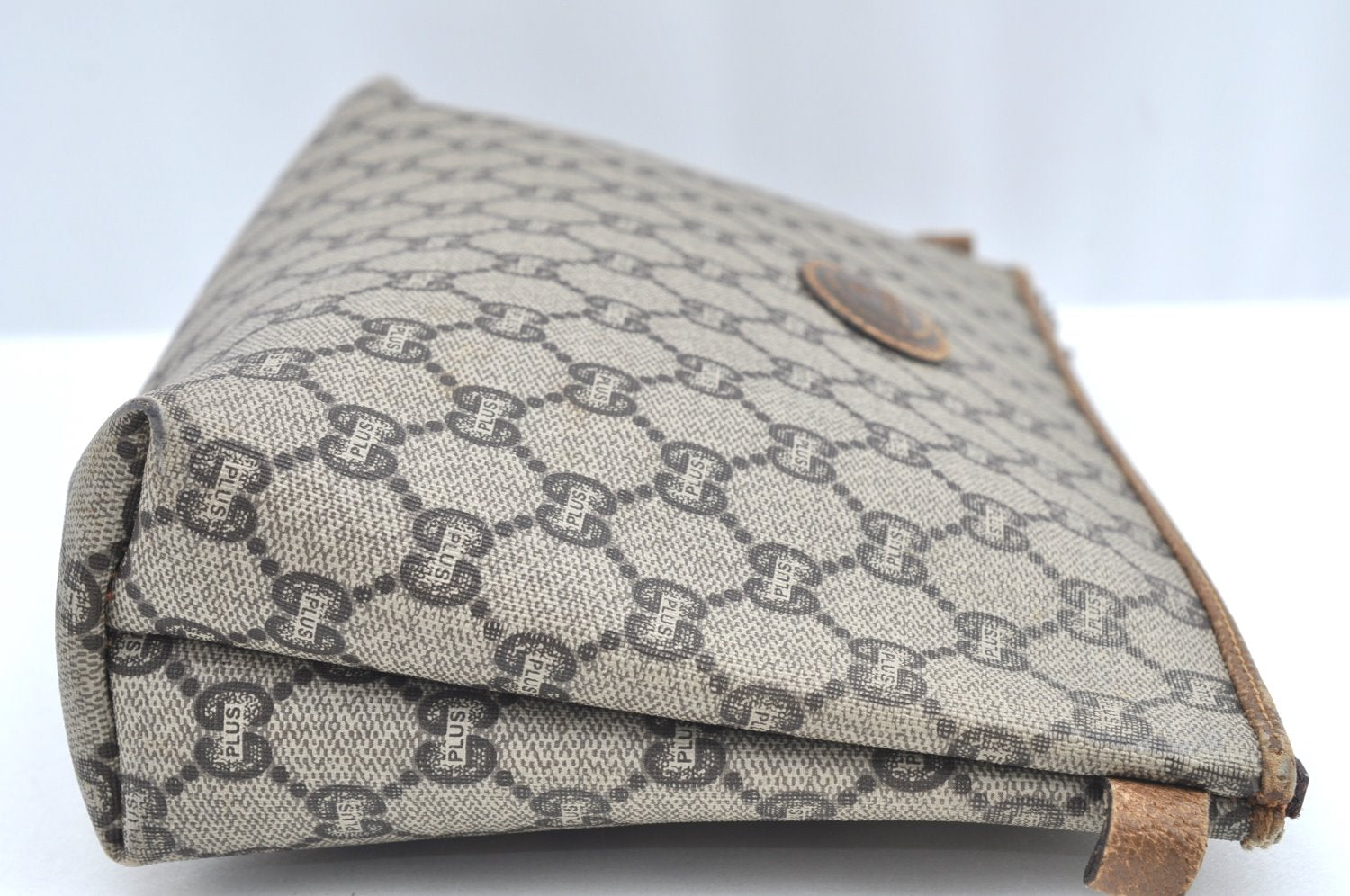 Authentic GUCCI GG Plus Clutch Hand Bag Purse PVC Leather Brown K5104