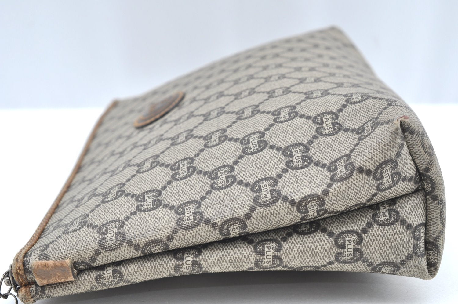 Authentic GUCCI GG Plus Clutch Hand Bag Purse PVC Leather Brown K5104