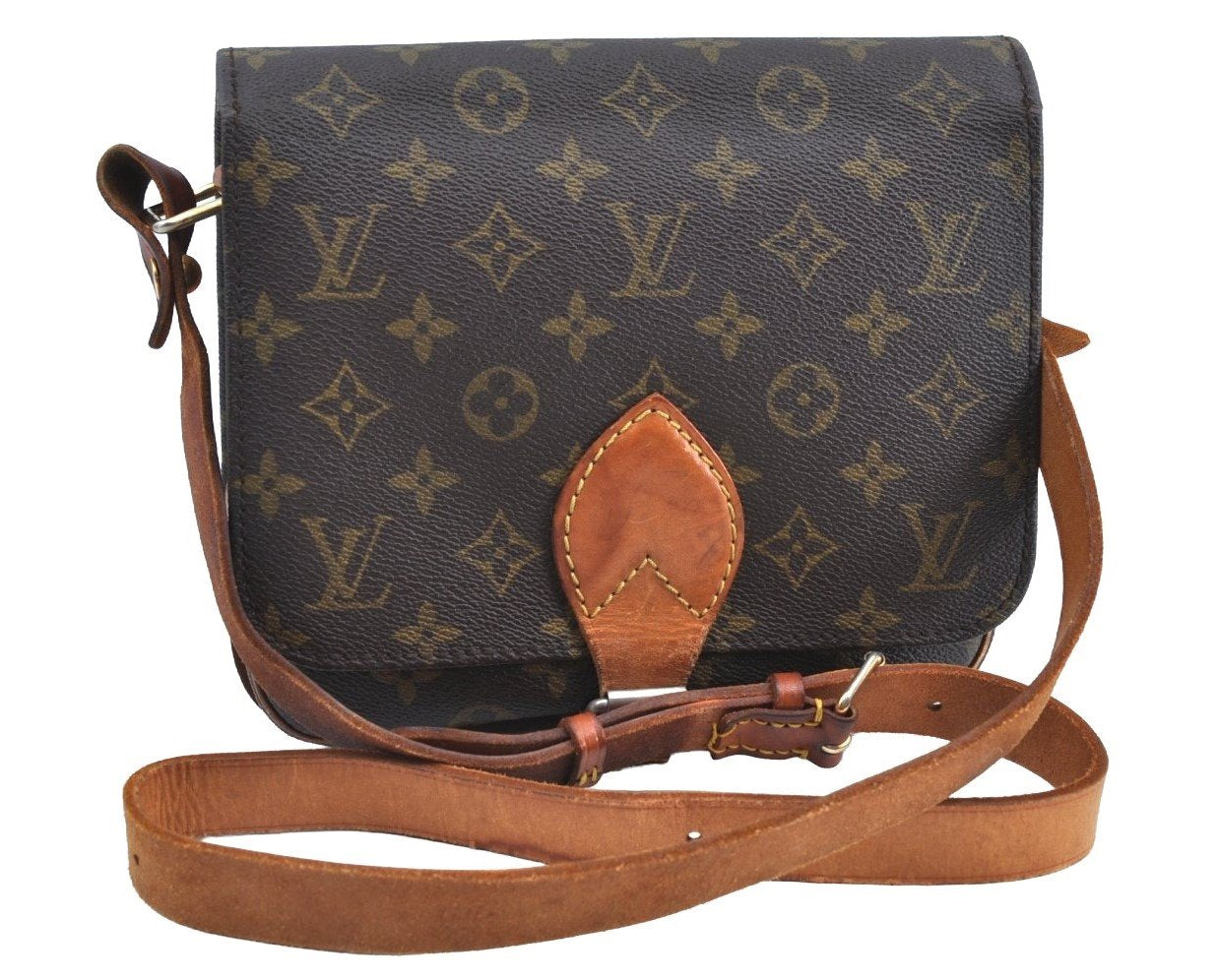 Authentic Louis Vuitton Monogram Cartouchiere MM Shoulder Bag Old Model LV K5114