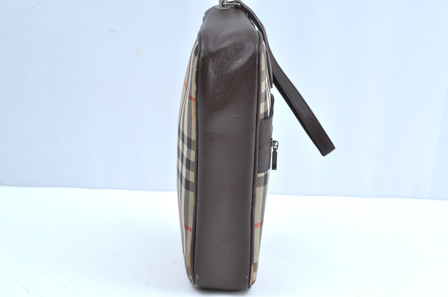 Authentic Burberrys Nova Check Clutch Bag Canvas Leather Beige K5133