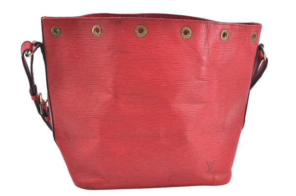 Authentic Louis Vuitton Epi Petit Noe Shoulder Drawstring Bag M44107 Red K5145