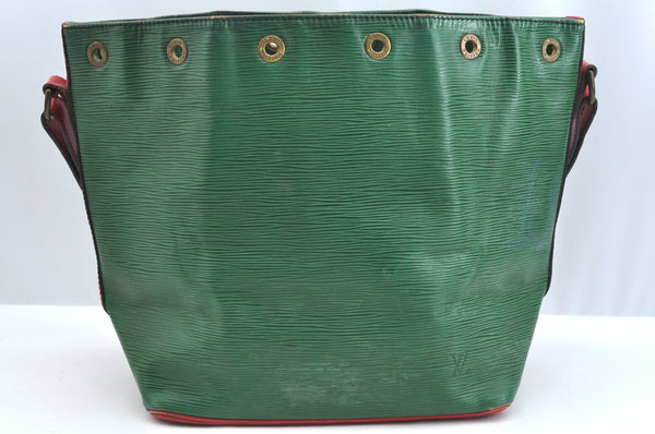 Auth Louis Vuitton Epi Petit Noe Bi-color Green x Red Drawstring Bag Junk K5146