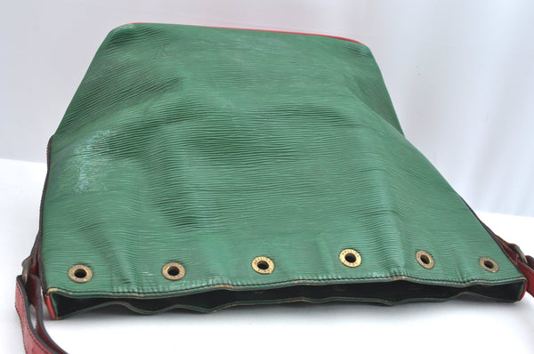 Auth Louis Vuitton Epi Petit Noe Bi-color Green x Red Drawstring Bag Junk K5146