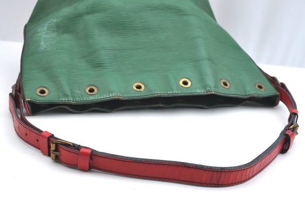Auth Louis Vuitton Epi Petit Noe Bi-color Green x Red Drawstring Bag Junk K5146