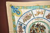 Authentic HERMES Carre 90 Scarf "CHEVAUX DE TRAIT" Silk Beige Blue K5164