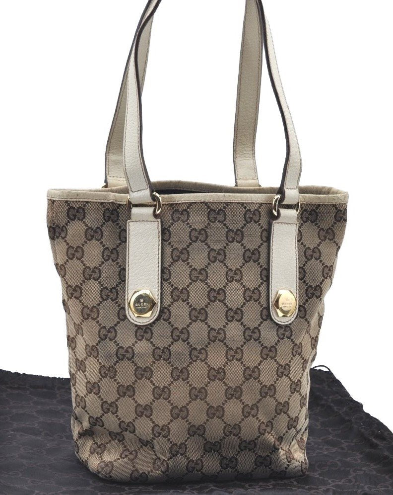 Authentic GUCCI Shoulder Tote Bag Purse GG Canvas Leather 153361 Brown K5165
