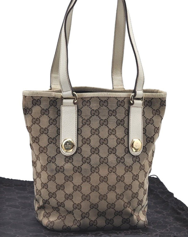 Authentic GUCCI Shoulder Tote Bag Purse GG Canvas Leather 153361 Brown K5165