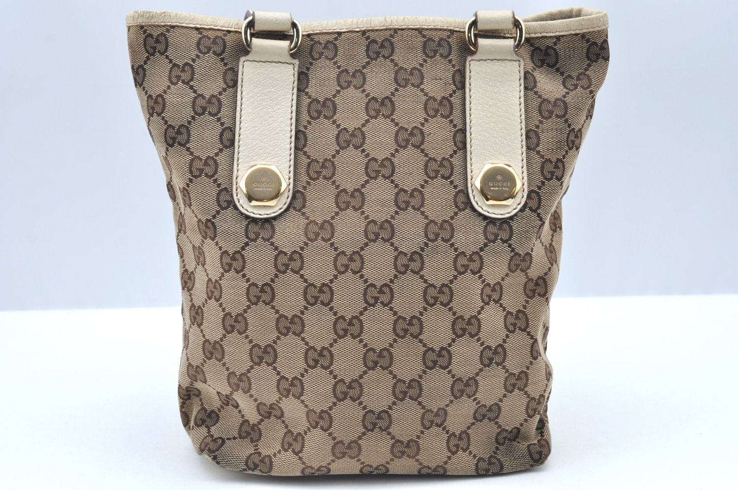Authentic GUCCI Shoulder Tote Bag Purse GG Canvas Leather 153361 Brown K5165
