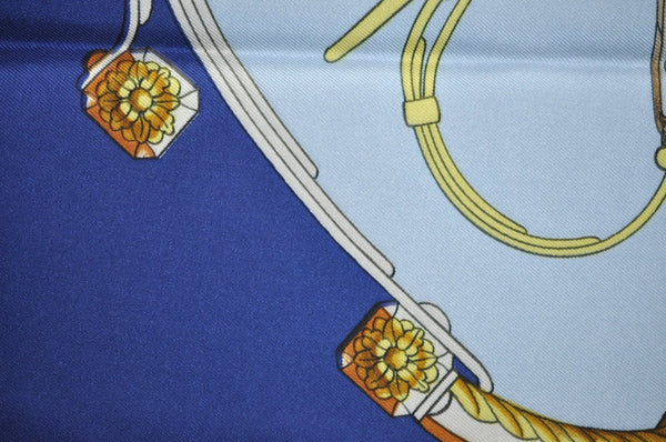 Authentic HERMES Carre 90 Scarf "SPRINGS" Silk Blue K5167