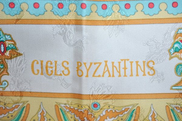 Authentic HERMES Carre 90 Scarf "Ciels Byzantins" Silk Light Blue Yellow K5169