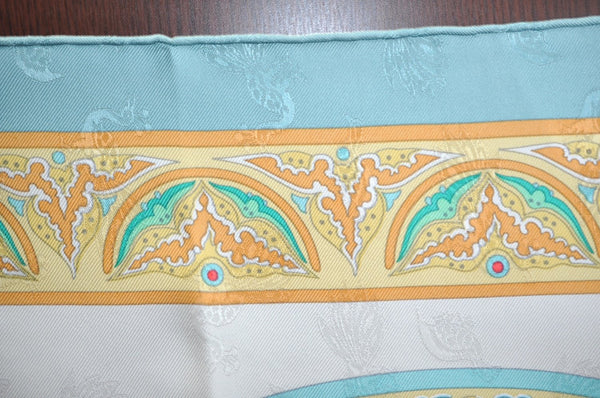 Authentic HERMES Carre 90 Scarf "Ciels Byzantins" Silk Light Blue Yellow K5169