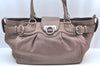 Authentic Ferragamo Gancini Leather Shoulder Tote Bag Pink Gold K5177