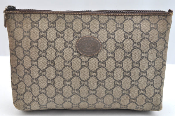Authentic GUCCI GG Plus Clutch Hand Bag Purse PVC Leather Brown K5183