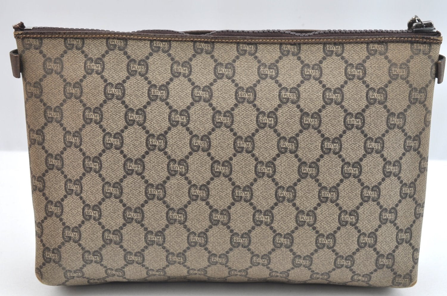 Authentic GUCCI GG Plus Clutch Hand Bag Purse PVC Leather Brown K5183