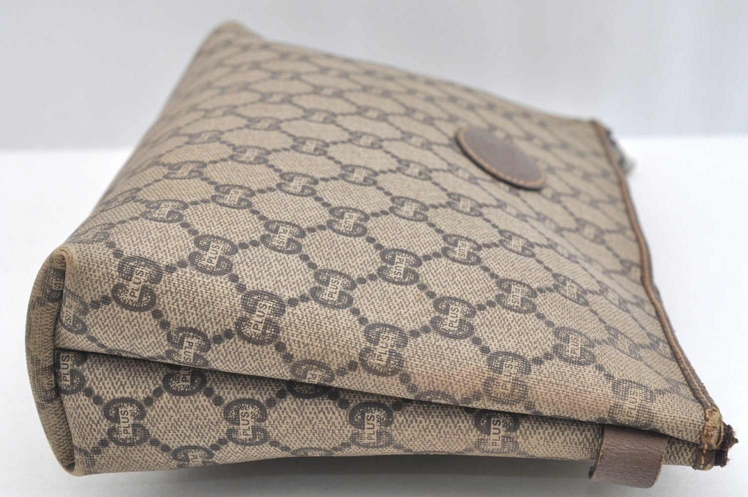 Authentic GUCCI GG Plus Clutch Hand Bag Purse PVC Leather Brown K5183