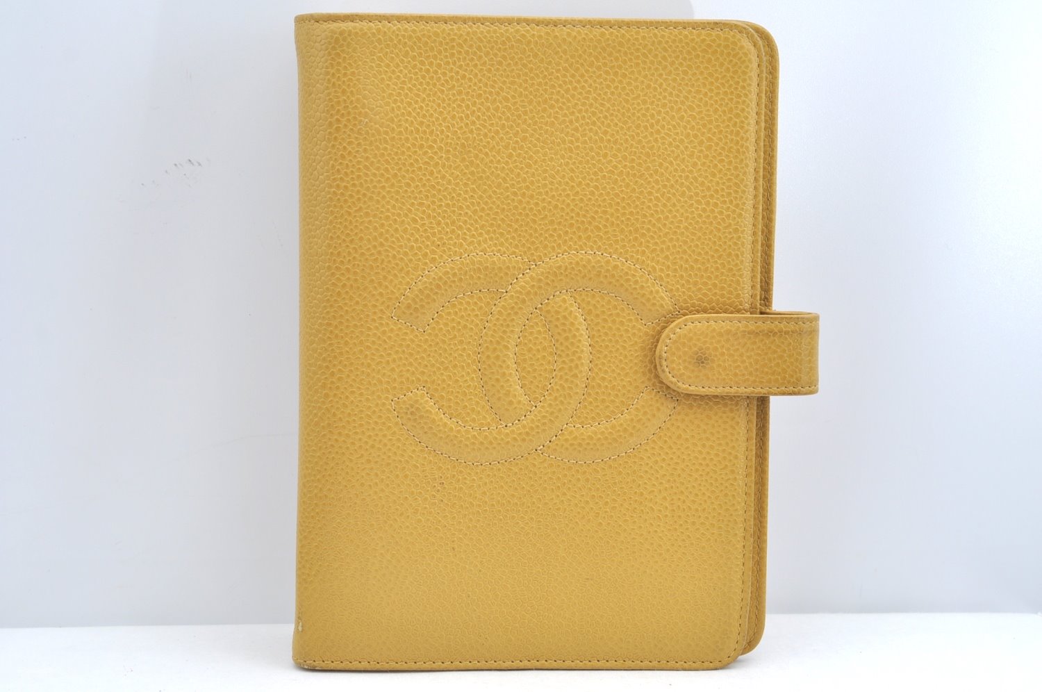 Authentic CHANEL Caviar Skin CoCo Mark Agenda Notebook Cover Yellow K5186