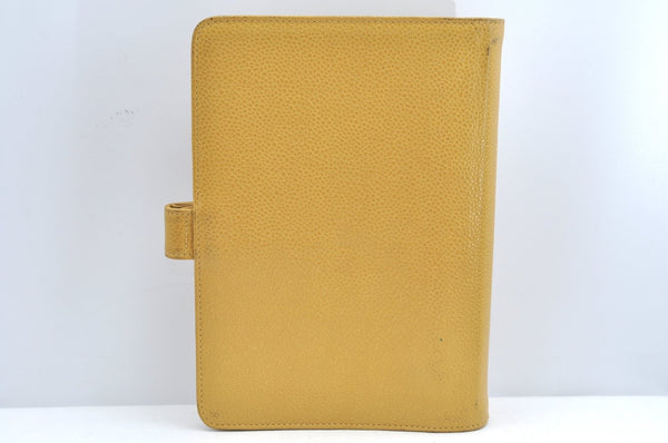 Authentic CHANEL Caviar Skin CoCo Mark Agenda Notebook Cover Yellow K5186