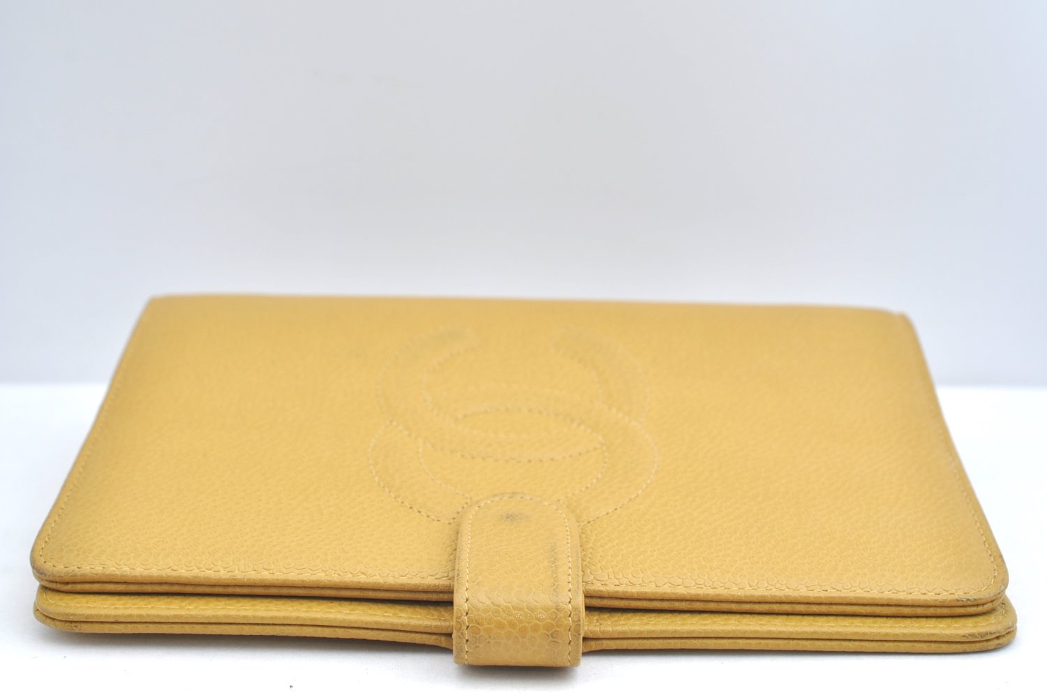 Authentic CHANEL Caviar Skin CoCo Mark Agenda Notebook Cover Yellow K5186