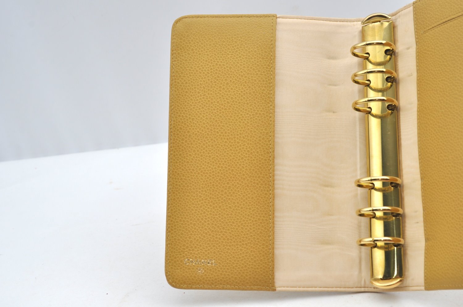 Authentic CHANEL Caviar Skin CoCo Mark Agenda Notebook Cover Yellow K5186