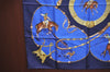 Authentic HERMES Carre 90 Scarf "Pampa" Silk Navy Blue K5200